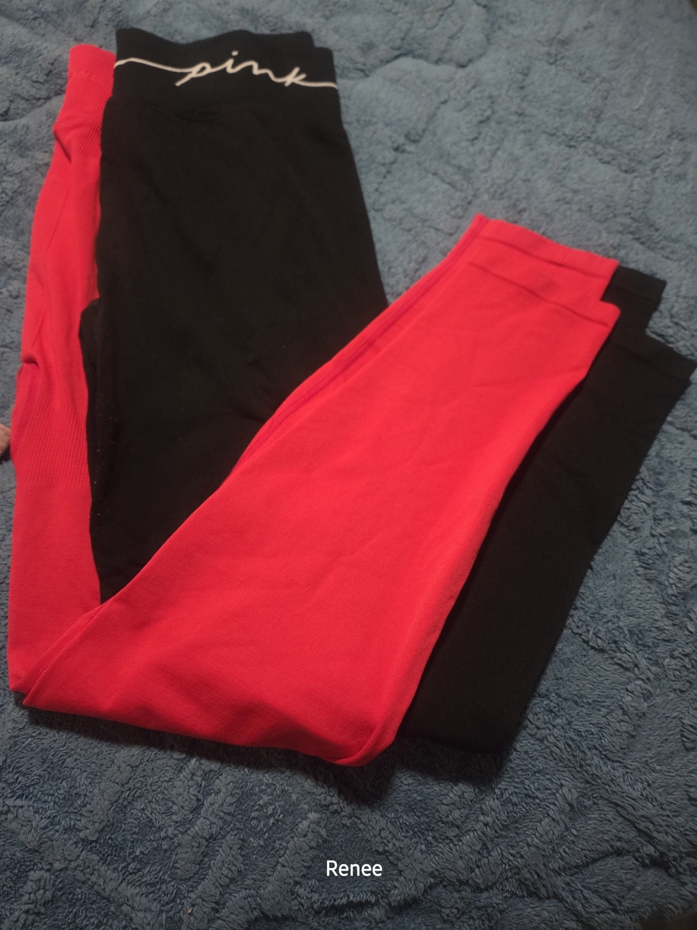 2 PINK Leggings Red & Black Size Large